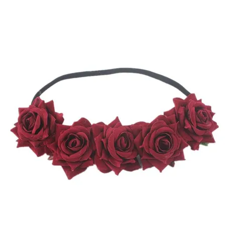 Artificial Velvet Rose Flower Headband Bride Party Hair Band Floral Garland Hair Accessories For Women