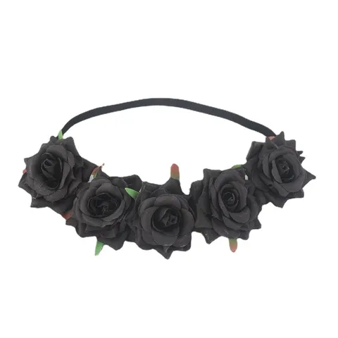 Artificial Velvet Rose Flower Headband Bride Party Hair Band Floral Garland Hair Accessories For Women