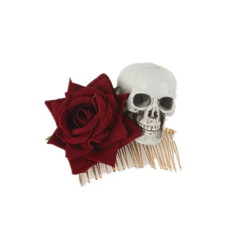 Halloween Velvet Rose Skull Hair Comb Gothic Dark Flower Headwear Party Hair Accessories For Women