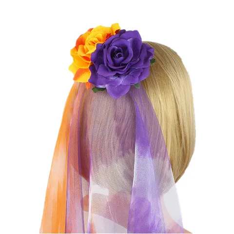 Halloween Gothic Rose Flower Mesh Hair Clip Women Party Cosplay Headwear Dark Style Hair Accessory