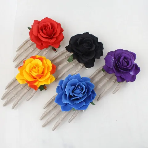 Halloween Gothic Skeleton Hand Rose Hair Clip Scary Bone Claw Hairpin Festival Party Cosplay Hair Accessories For Women