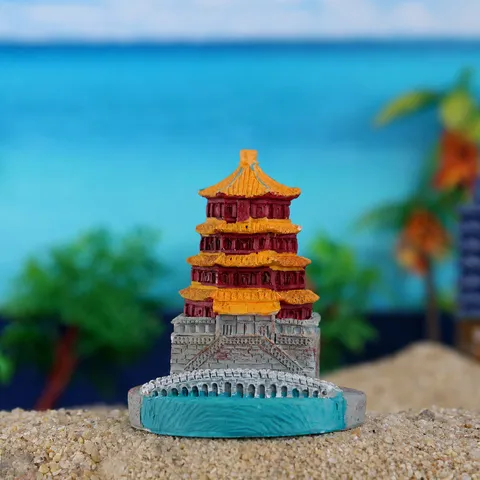 Modèle de Bâtiment Miniature en Résine Palais d'Été et Grande Muraille Décoration de Bureau de Bac à Sable Figurine d'Architecture Rétro