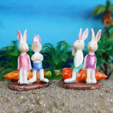 Cute Resin Rabbit And Carrot Miniature Figurine Succulent Plant Landscape Decor Desktop Ornament Fairy Garden Craft