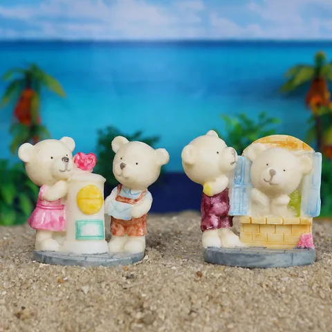Résine Petit Ours Micro-paysage Ornement Mignon Animal Plante Succulente Scène Miniature Figurine Décoration de Bureau