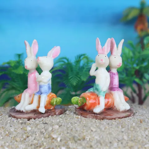 Cute Resin Rabbit And Carrot Miniature Figurine Succulent Plant Landscape Decor Desktop Ornament Fairy Garden Craft