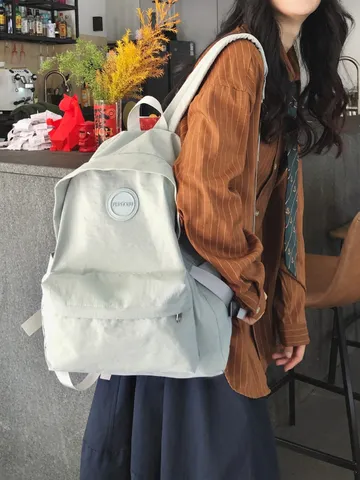Sac à Dos de Voyage Décontracté en Nylon Imperméable Grande Capacité Couleur Unie Sac d'École pour Adolescents