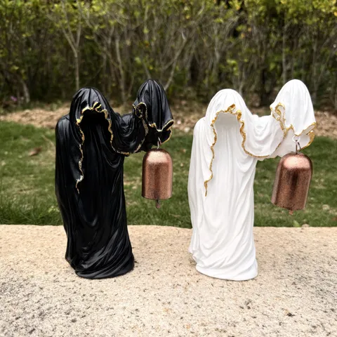 Gothic Faceless Ghost Bell Resin Figurine Dark Halloween Atmosphere Desktop Home Decor Figurine Statue Gift
