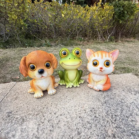 Creative Cute Sitting Resin Animal Figurine Puppy Cat Frog Ornament For Home Outdoor Garden Lawn Balcony Yard Decor