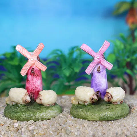 Resin Windmill Little Sheep Miniature Figurine Succulent Plant Landscape Sandbox Accessory Desktop Home Decoration