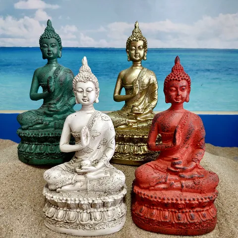 Thai Sakyamuni Buddha Statue Resin Craft Ornament Antique Sitting Buddha Figurine Home Tabletop Meditation Decor