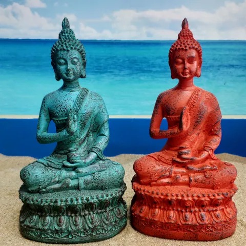 Thai Sakyamuni Buddha Statue Resin Craft Ornament Antique Sitting Buddha Figurine Home Tabletop Meditation Decor