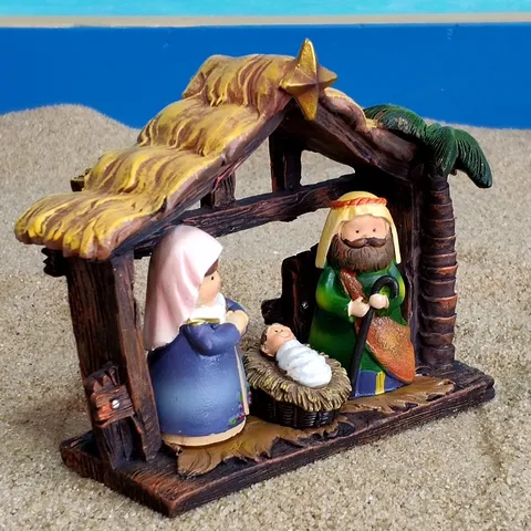 Statuetta Scena della Natività in Resina Set Presepio di Natale Statua Sacra Famiglia