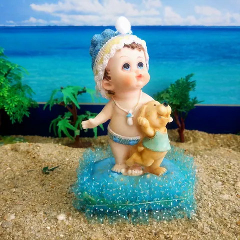 Resin Baby And Dog Figurine Miniature Sand Table Toy Desktop Ornament Home Decor Cute Collectible Statue Gift