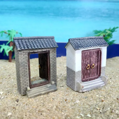 Chinese Style Miniature Resin Courtyard Gate Figurines Micro Landscape Building Ornaments For Sandbox Home Decor