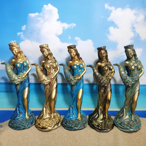 European Resin Fortune Goddess Statue Cornucopia Coin Wealth Figurine Home Office Decor Magic Props Desk Ornament
