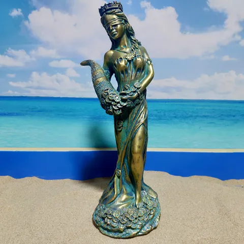 European Resin Fortune Goddess Statue Cornucopia Coin Wealth Figurine Home Office Decor Magic Props Desk Ornament