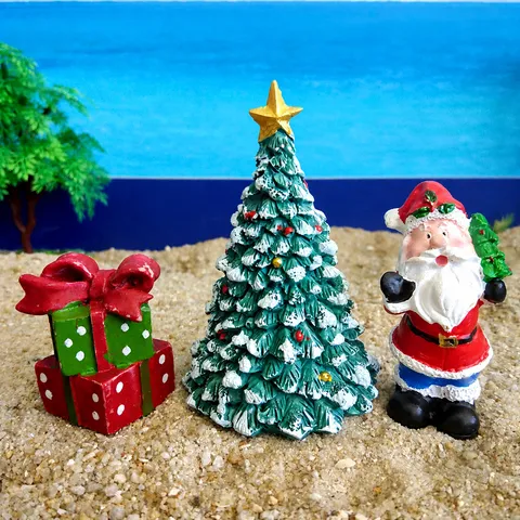 Christmas Tree Santa Claus Gift Resin Figurine Set Micro Landscape Miniature Ornaments Holiday Home Decor