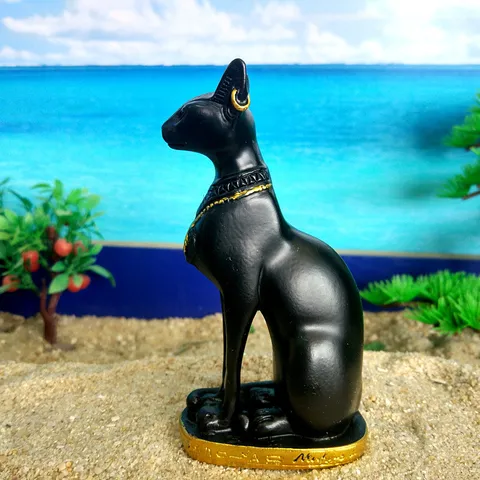 Egyptian Bastet Cat Resin Ornament Black Gold God Statue Desktop Figurine Home Office Table Decoration