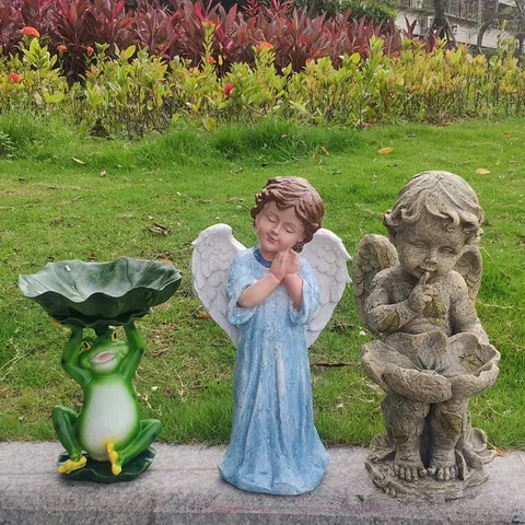Garden Resin Animal And Angel Figurine Statue Outdoor Yard Lawn Decoration Frog Bird Feeder Rabbit And Fairy Ornament