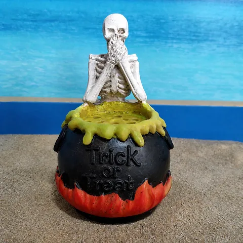 Halloween Resina Calavera Esqueleto Figura Caldero Adorno Aterrador Espeluznante Decoración De Mesa Accesorios De Fiesta Regalo