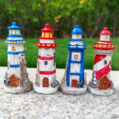 Mediterranean Style Resin Lighthouse Desktop Ornament Aquarium Fish Tank Micro Landscape Resin Craft Home Decor Figurine