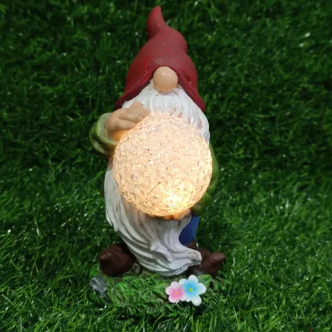 Solar Garden Gnome Statue Resin Elf Figurine With Cracked Glass Ball Light Outdoor Yard Decor Sculpture