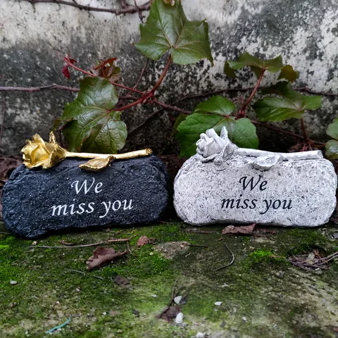 European Resin Memorial Tombstone Prop With Gold Rose Halloween Cemetery Grave Decoration Ornament Souvenir Gift