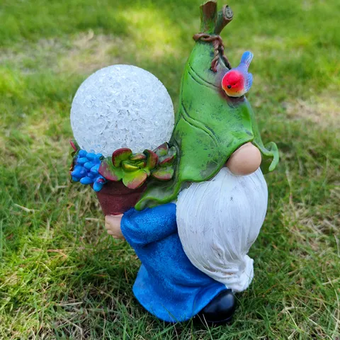 Solar Garden Gnome Statue Resin Elf Figurine With Cracked Glass Ball Light Outdoor Yard Decor Sculpture