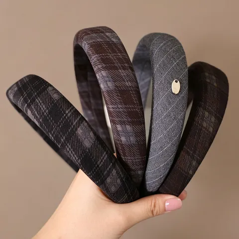 Serre-Tête Large en Tissu Style Coréen pour Femmes Élégant Automne Hiver Imprimé Écossais Rayé Léopard Pois Fait à la Main Accessoires de Cheveux