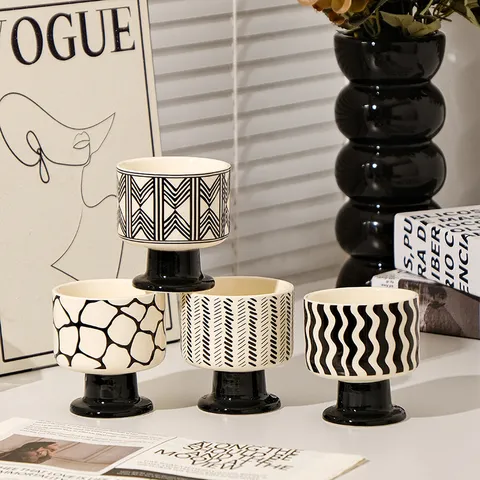 Copa de Cerámica de Estilo Francés Taza de Vela de Aroma de Pie Alto Taza de Café Creativa Taza de Helado Decoración de Mesa Regalo