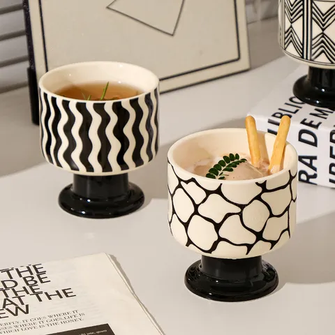 Nórdico Cerámica Aromaterapia Vela Taza Geométrica Copa Postre Helado Taza Negro Y Blanco Hogar Café Taza