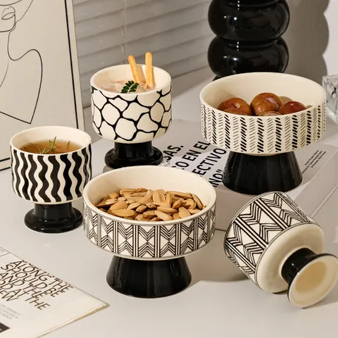 Nórdico Cerámica Aromaterapia Vela Taza Geométrica Copa Postre Helado Taza Negro Y Blanco Hogar Café Taza