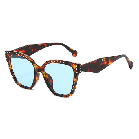 Gafas de Sol Cuadradas Geométricas Retro de Moda para Mujer Hombre Remaches de Metal UV400 Lentes de PC Estilo Callejero Bloque de Color