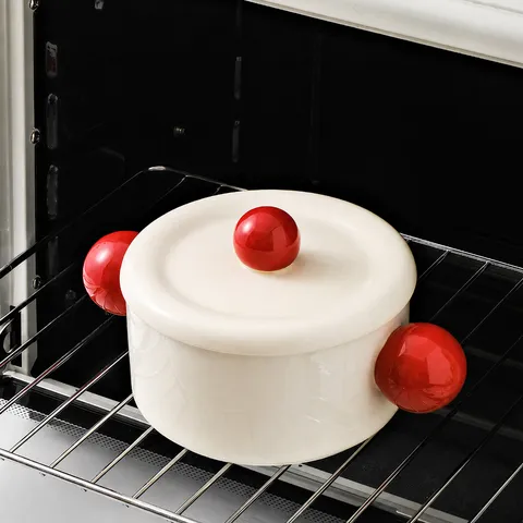 Nordic Ceramic Double Ear Soup Bowl With Lid Creative Ball Handle Instant Noodle Bowl Home Kitchen Tableware
