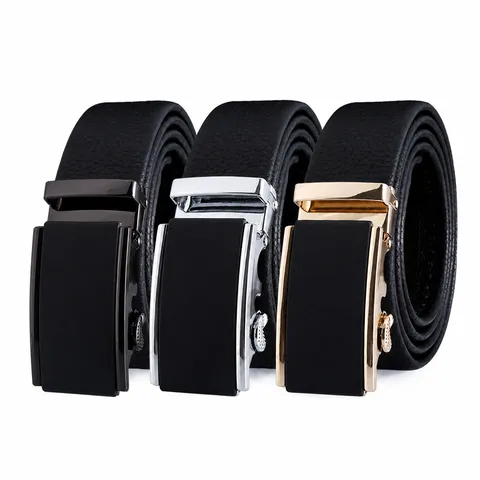 Herren Business Lässig Automatische Schnalle Ledergürtel Echtes Rindsleder Litschi-Muster Metall Schnalle Taillengürtel