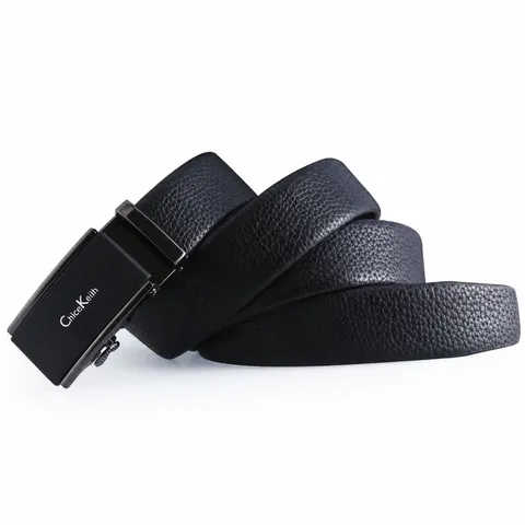 Herren Business Lässig Automatische Schnalle Ledergürtel Echtes Rindsleder Litschi-Muster Metall Schnalle Taillengürtel
