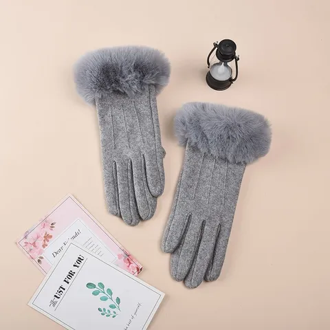 Gants Chauds d'Hiver pour Femmes Doublés de Molleton Épaissi Écran Tactile Gants en Tricot de Mélange de Laine Avec Revers en Peluche Fausse Fourrure Coupe-Vent Protection Contre le Froid