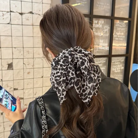 Coletero Vintage con Estampado de Lunares Paisley y Leopardo con Lazo de Cinta Elástico para el Cabello para Mujer