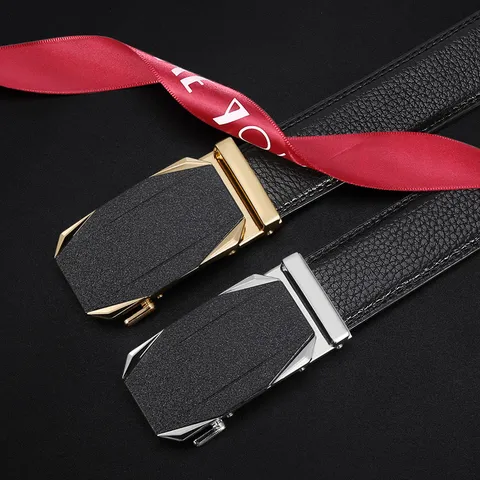 Herren Automatischer Schnalle Echtleder Gürtel Business Casual Spaltleder Taillengürtel Mit Metallschnalle Gunblack Silber Gold Mode Accessoires