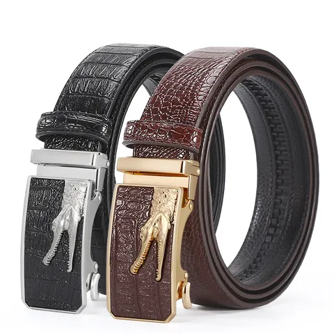 Herren Casual Automatischeschnalle Ledergürtel Krokodilmuster Business Mode Taillengürtel Metalllegierung Schnalle Gürtel Für Männer