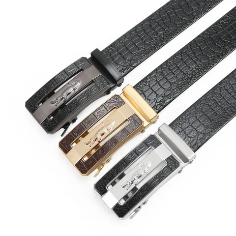 Herren Automatische Schnalle Gürtel Krokodil Geprägtes Leder Mode Casual Taillengürtel Mit Metall Legierung Schnalle