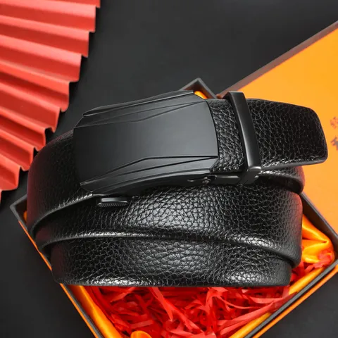 Herren Automatischer Verschluss Ledergürtel Casual Business Echt Leder Bund Metall Ratte Kleid Gürtel Für Männer