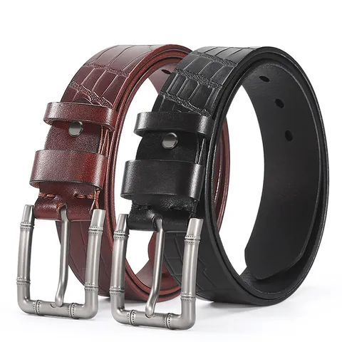 Ceinture Homme Cuir Véritable Boucle Ardillon Cuir de Vachette Motif Crocodile Ceinture Pantalon