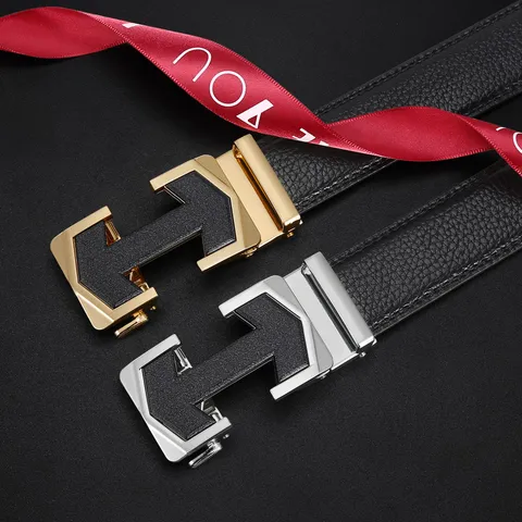 Herren Echtes Leder Gürtel Business Casual Automatische Schnalle Gürtel Metall Ratschenriemen Mode Taillenzubehör Für Herren
