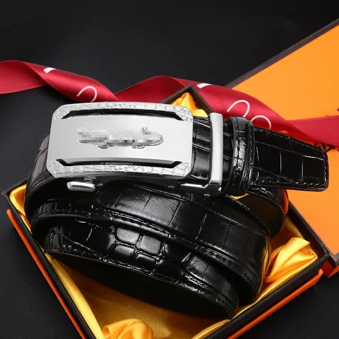Herren Automatisches Schnalle Ledergürtel Business Casual Echtes Leder Ratschengürtel Luxus Metall Schnalle Gürtel