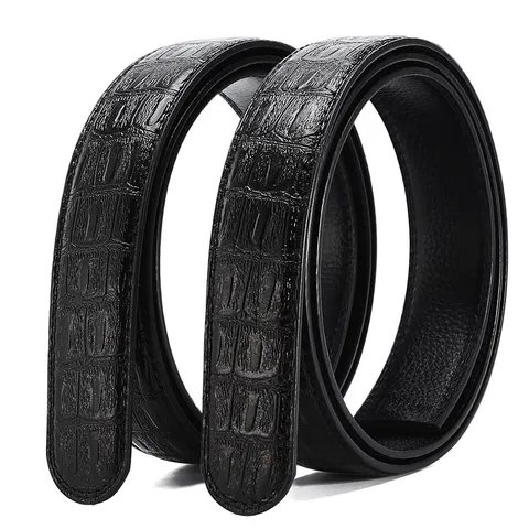 Herren Echtes Leder Automatik Schnalle Gürtel Krokodilmuster Casual Business Gürtelriemen Schwarz Mode Taillengürtel