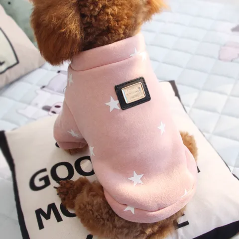 Pet Dog Fleece Hoodie Cute Star Pattern Warm Winter Clothes For Small Dogs Puppy Apparel