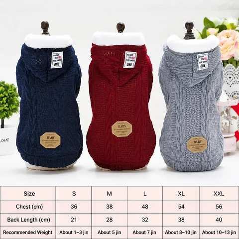 Pet Dog Sweater Autumn Winter Warm Knitted Hooded Clothes Small Dogs Pomeranian Bichon Puppy Pullover Apparel Outfit