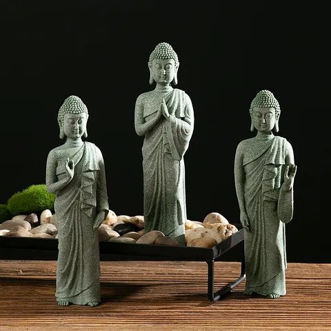 New Chinese Blue Sandstone Zen Buddha Statue Ornament Desktop Home Living Room Porch Craft Decoration Figurine