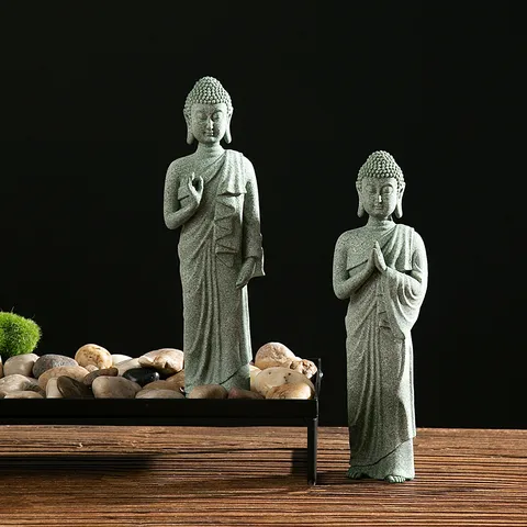 New Chinese Blue Sandstone Zen Buddha Statue Ornament Desktop Home Living Room Porch Craft Decoration Figurine